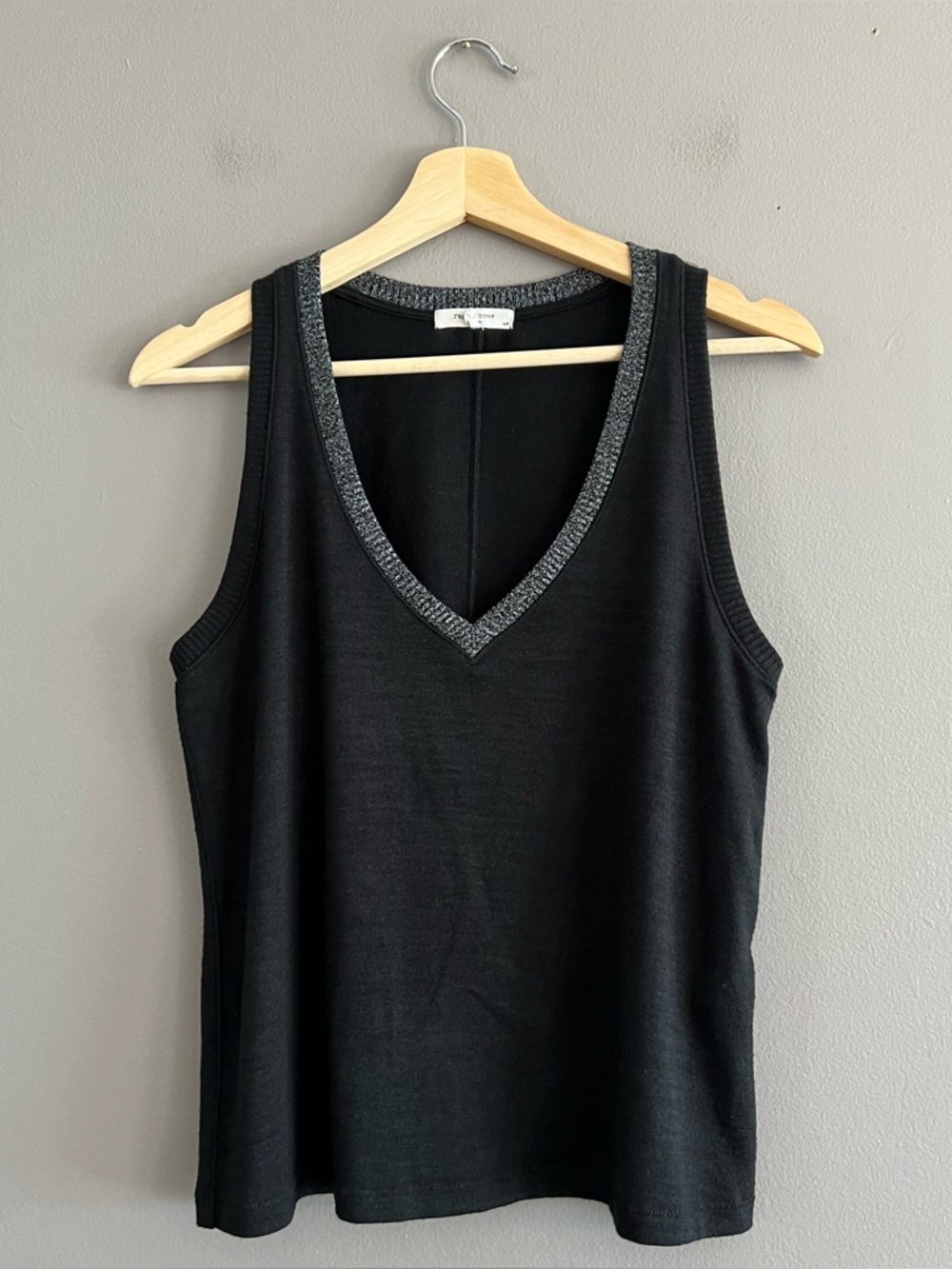 ag & bone Women Knit Tank Top V Neck Small Stretch Casual Black Minimalistic